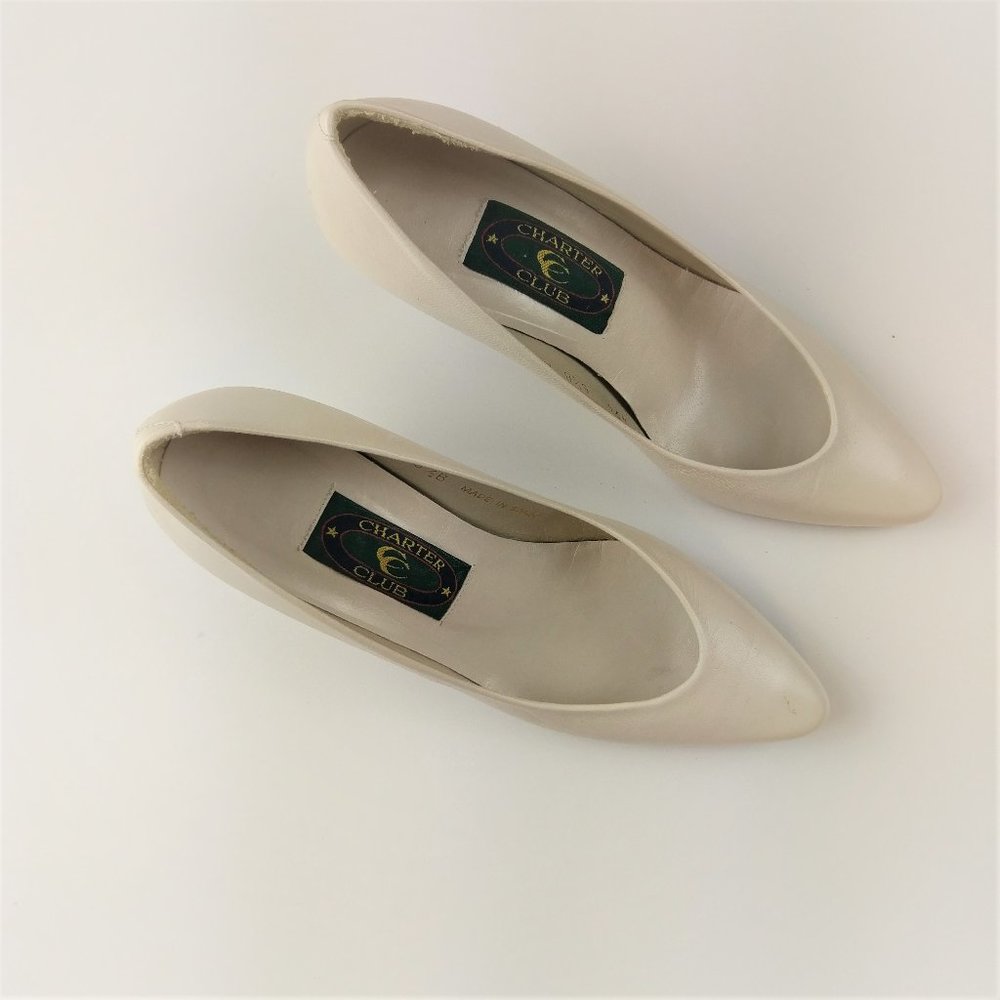 Leather Champagne Ivory Heels Pumps Spain 5.5 M